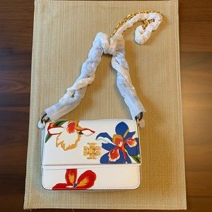 Tory Burch Kira Floral Appliqué Handbag Painted Iris
